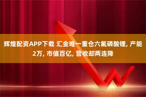 辉煌配资APP下载 汇金唯一重仓六氟磷酸锂, 产能2万, 市值百亿, 营收却两连降